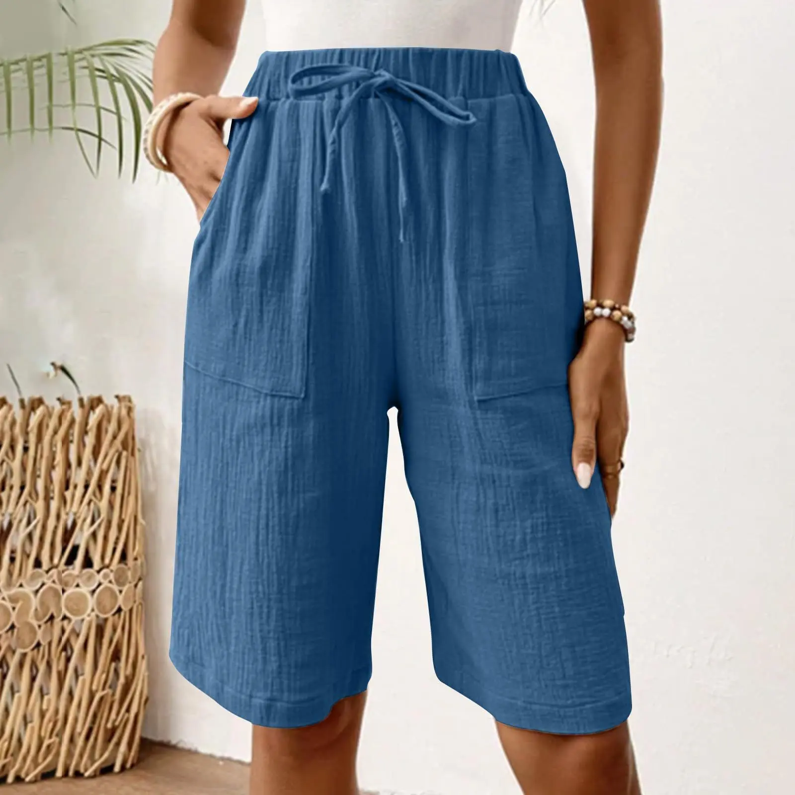 Relaxed Fit Cotton Straight-Leg Capri Pants - Mid-Rise
