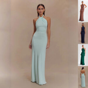 Backless Halter Maxi Dress for Prom, Lace-Up Slim Fit