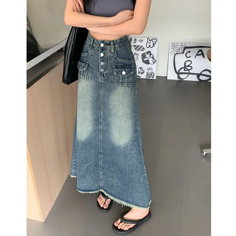 High-End Designer-Look A-Line Flowy Tummy-Control Denim Skirt High-End Designer-Look A-Line Flowy Tummy-Control Denim Skirt