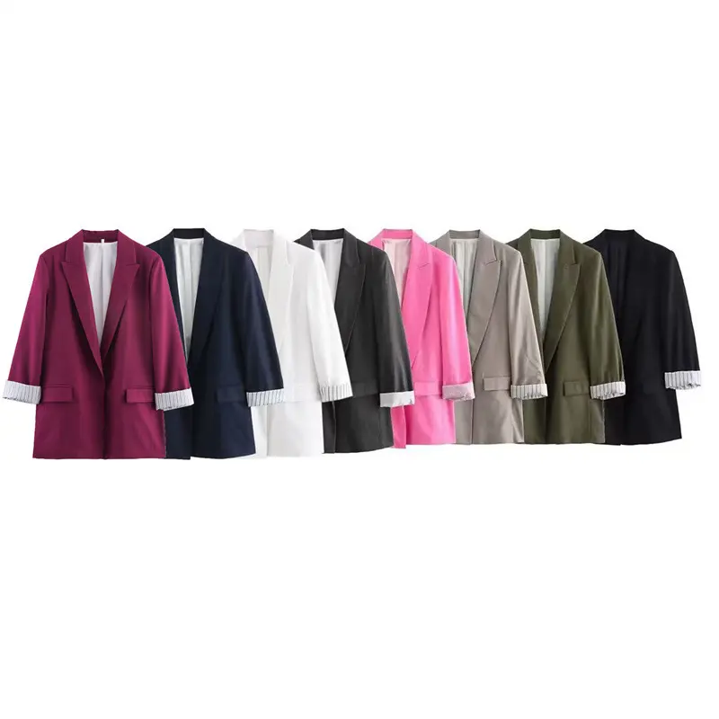 Polished Women’s Lapel Collar Blazer with Cuffed Sleeves