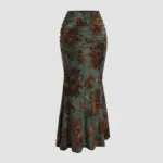 Tailored Fit Autumn Velvet Sheath Midi Skirt - Army Green