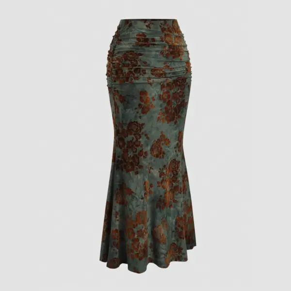 Tailored Fit Autumn Velvet Sheath Midi Skirt - Army Green