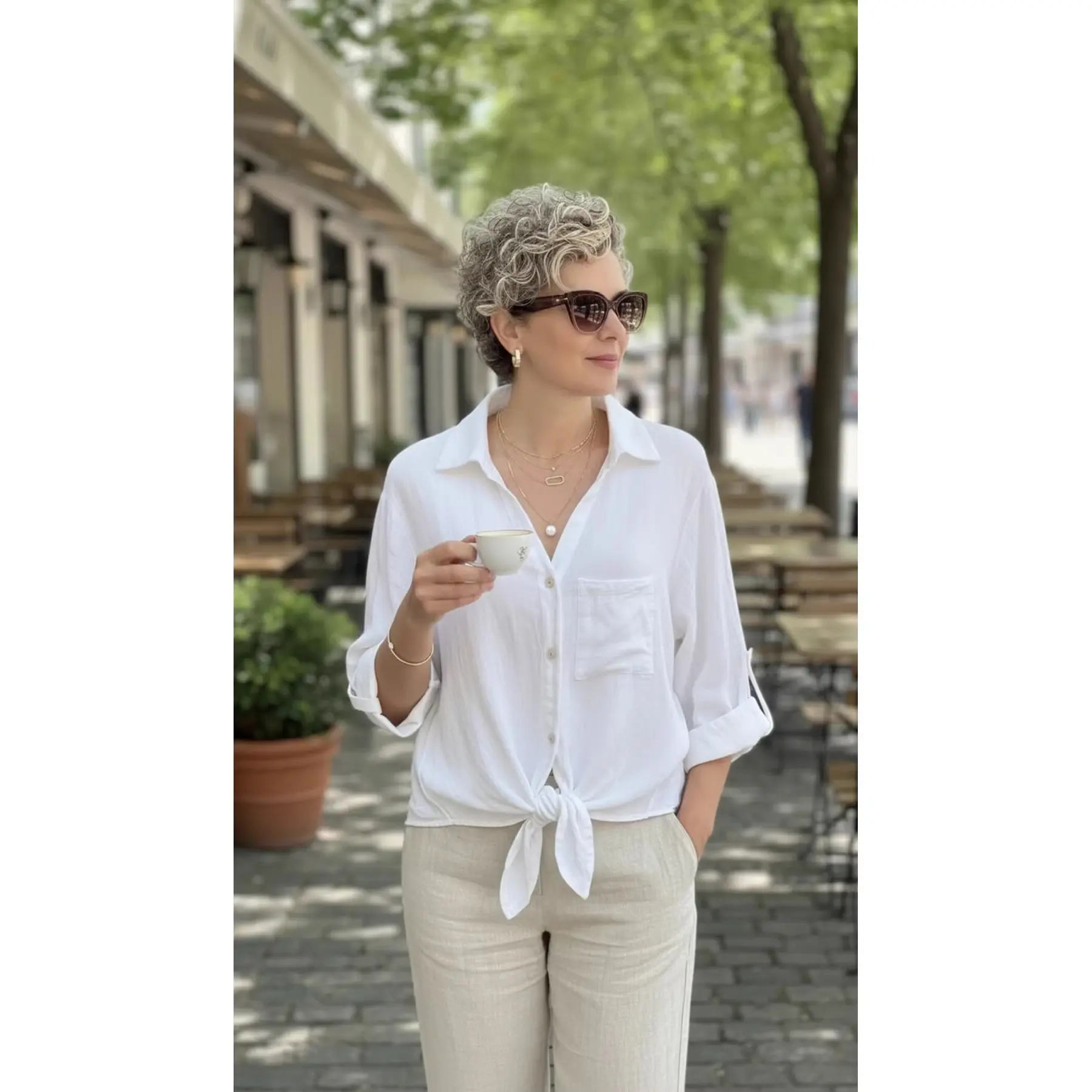 Buttoned V-Neck Lace-Up Shirt with Pockets for Women Buttoned V-Neck Lace-Up Shirt with Pockets for Women