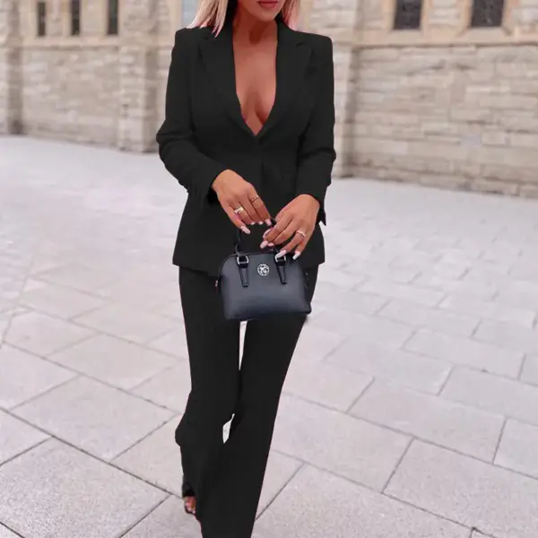 Women's Business Wear Jacket Solid Color Casual Pants Two-piece Set