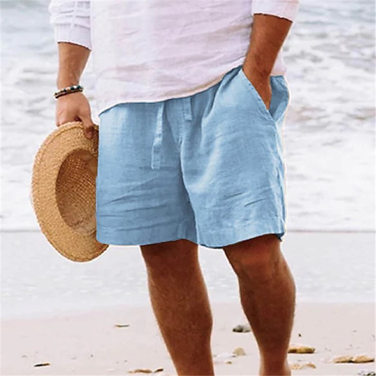 Summer Drawstring Shorts With Pockets Fashion Casual Solid Color Vacations Beach Pants Mens Clothing