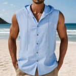 Breathable Linen-Blend Sleeveless Hooded Shirt for Men