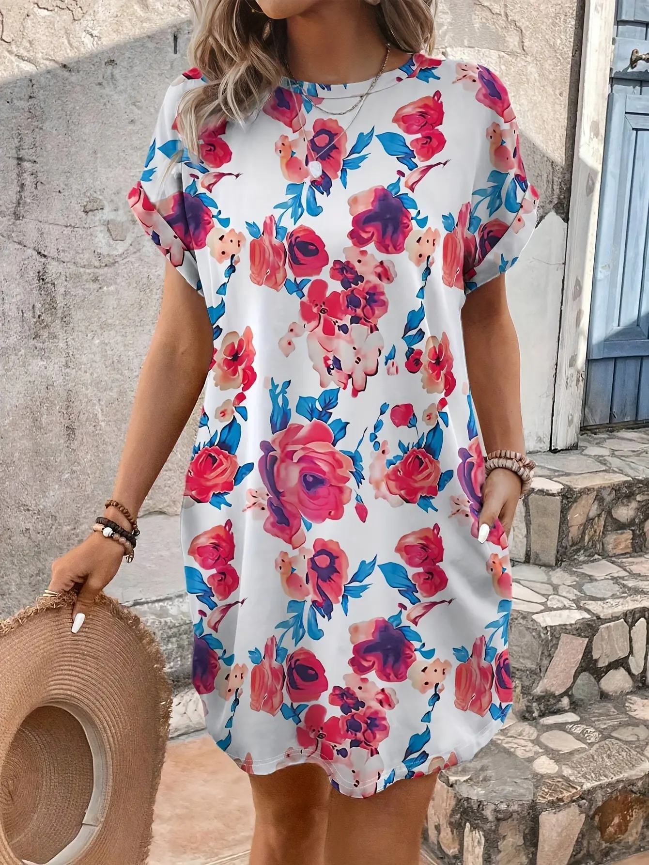 Printed Short Sleeve Dress For Women