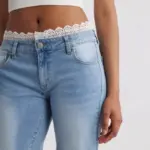 Stretch Lace-Trim Wide-Leg Denim Jeans for Women