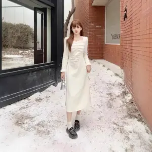 Apricot A-Line Pullover Sweater Dress for Autumn/Winter