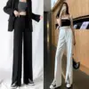 Mopping Suit Pants Were Thin, Front Slit Wide-leg Pants Casual Temperament Trousers Women