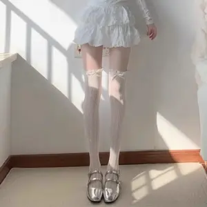 Ballet White Bow Lace Over-the-Knee Half-Hose, Fishnet JK