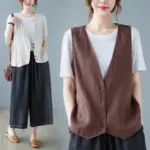 ca90f327-0fa3-47d9-98bc-8e91633ecb7a.webp Relaxed Fit Cotton-Linen Sleeveless Vest with Button Detail