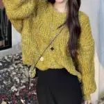 Loose-fitting Colorful Lantern-sleeve Knit Sweater