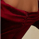Wine Red Velvet-Look Bridesmaid Dress with Long Sleeves