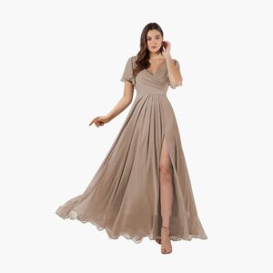 V-Neck Butterfly Sleeve A-Line Bridesmaid Dress