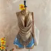 Neck Hanging Sleeveless Maxi Backless Tie Up Top