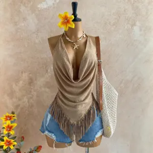 Neck Hanging Sleeveless Maxi Backless Tie Up Top