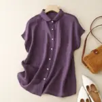 Flattering Plus Size Cotton-Linen Shirt with Patchwork