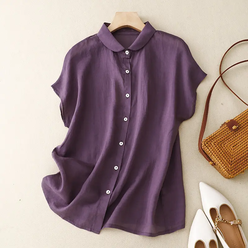 Flattering Plus Size Cotton-Linen Shirt with Patchwork