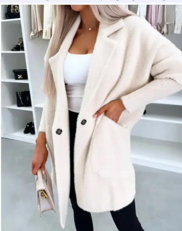Stay Warm Lapel Button Pocket Women’s Plush Coat