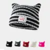 Warm Handmade Knitted Striped Cat-Ear Beanie Hat