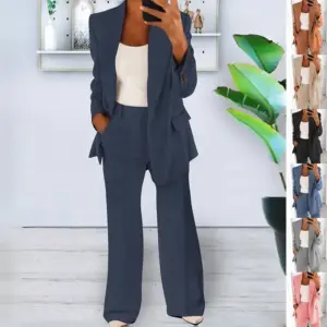 Tailored Slim Fit Womens Lapel Blazer with Pocket Trousers