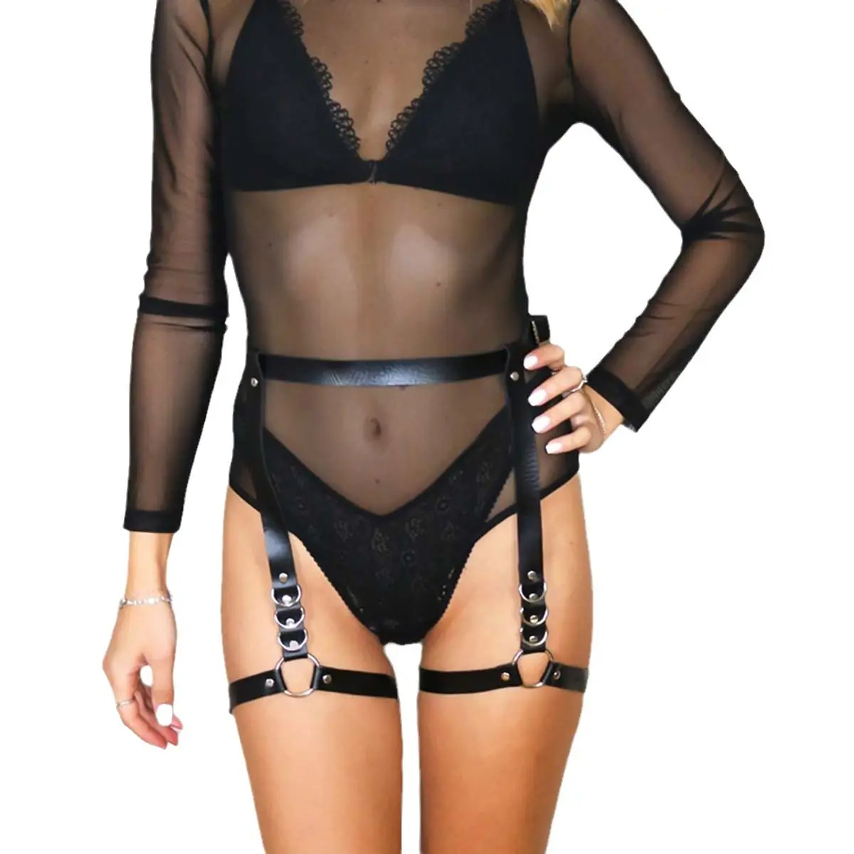 Adjustable Sensual PU Leather Belt with Bondage Leg Loops