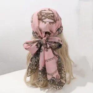 Lightweight Pink Leopard Print Chiffon Scarf for Women