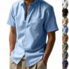 Breathable Linen Solid Color Short Sleeve Shirt for Men
