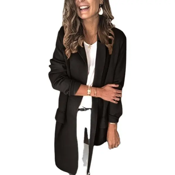 Women's Solid Color Long Sleeve Fake Pocket Casual Blazer