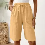 Relaxed Fit Cotton Straight-Leg Capri Pants - Mid-Rise
