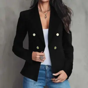 Tailored Double-Breasted Women’s Blazer with Buttons - Black