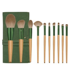 Green Rose Cosmetic Brush Set with Brush Bag - Green