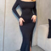 Solid Color Off-shoulder Slit Bodycon Dress Solid Color Off-shoulder Slit Bodycon Dress