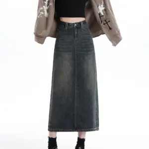 High-Waisted A-Line Denim Skirt for Retro Korean Style