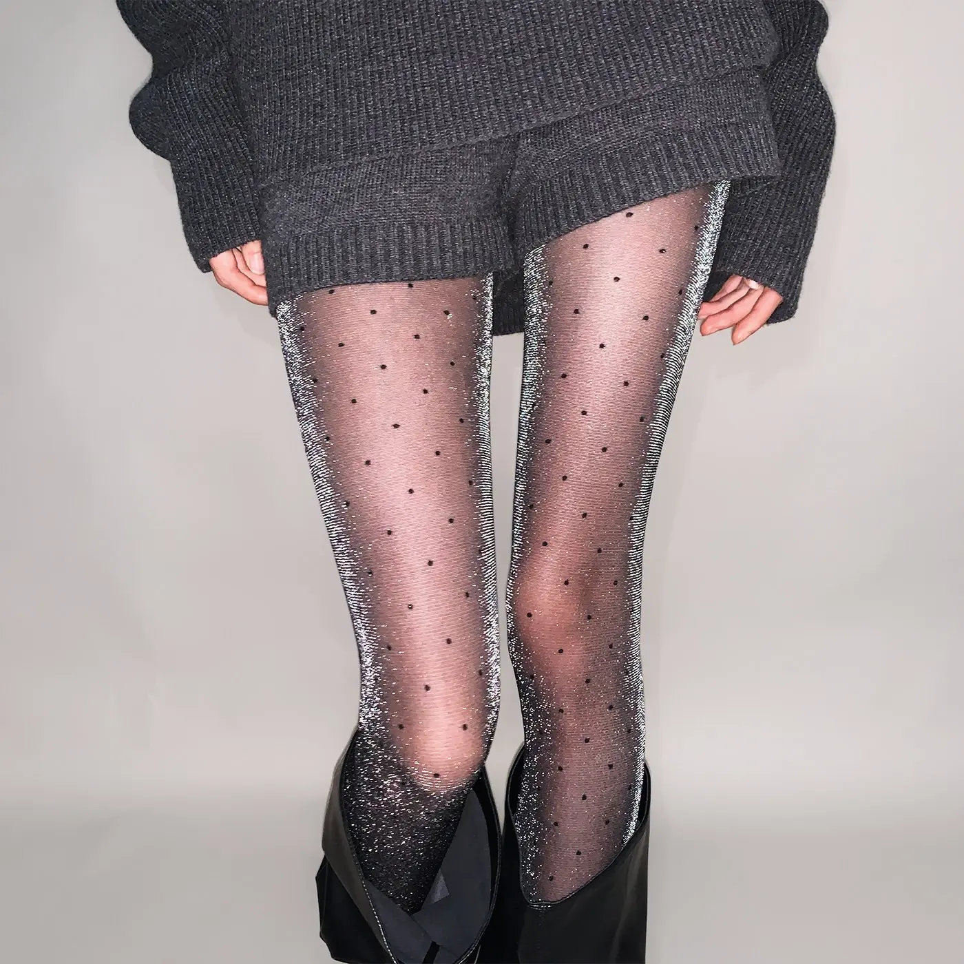 Bright Silver Silk Polka Dot Stockings Pantyhose, Personalized Spring And Summer Base Pantyhose