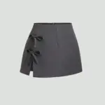 cfadbd53-591a-421b-b3f4-769ce8f60108.webp Bow-Tied A-Line Mini Skirt with Slit - Polyester Zipper