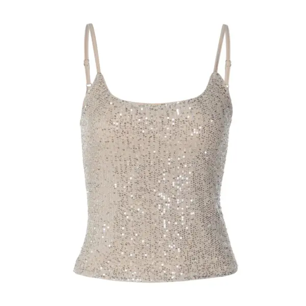 Sequined Slim-Fit Cami Top with Double Straps - Women’s