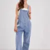 Light Blue Cotton Overall Jumpsuit for Women, Straight-Leg Light Blue Cotton Overall Jumpsuit for Women, Straight-Leg