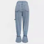 Light Blue Mid-Rise Women’s Jeans with Drawstring Ties