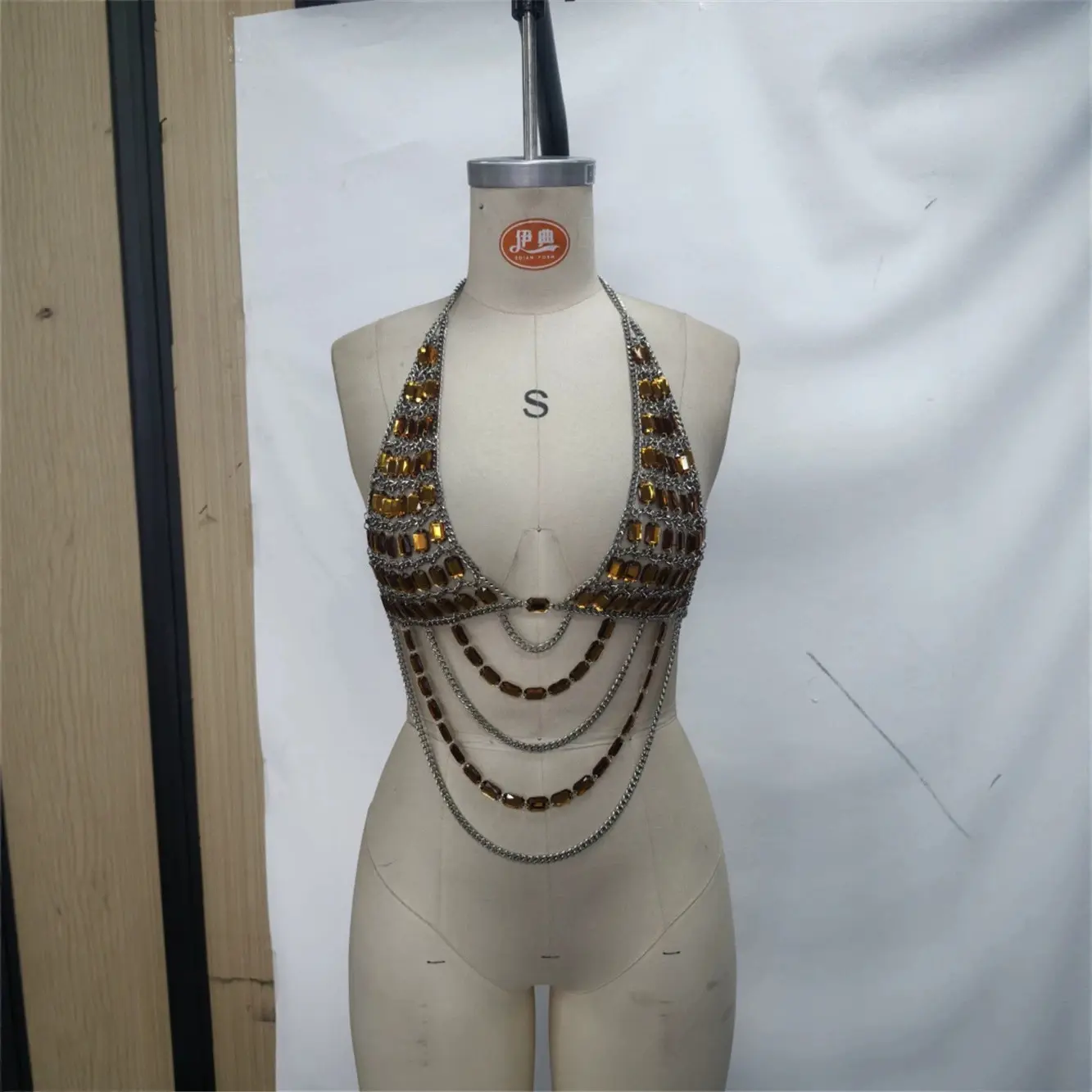 Standout Yellow Geometric Bikini Swimsuit Set with Halter Necklace