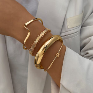 Geometric Open Alloy Bracelet Set, Electroplated Iron HS2039