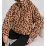 Warm Faux Lambswool Fleece Leopard-Print Hoodie Jacket