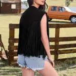 Women's Solid Color Tassel Vest Sleeveless Zipper Loose Jacket