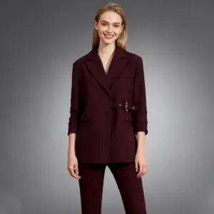 Asymmetrical Angora Red Women’s Blazer Jacket - Loose Fit