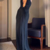 Pleated Maxi Dress in Solid Color with Slim Fit