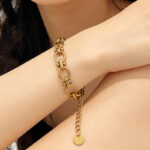 Retro Circular Panel Heart Bracelet for Couples in Stainless Steel