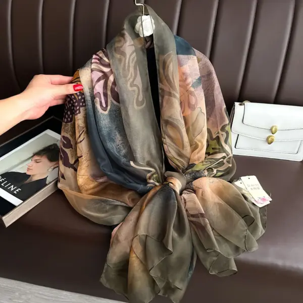 Youshou Silk Scarf Sun Protective Shawl Thin Long Style With Print