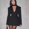 Deep-V waist-cinched slim-fit midi blazer for women Deep-V waist-cinched slim-fit midi blazer for women