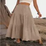 Elastic Waist Comfort Womens Long Tiered Striped Skirt
